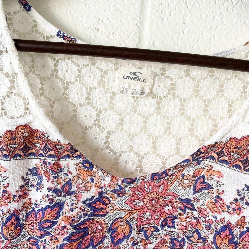 O'Neill White Floral Crochet Boho Bohemian Henna Pattern Blouse Top Women's XS - Picture 3 of 4